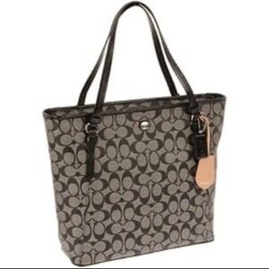 Coach Signature Zip-Top Tote in Khaki and Navy Accents
